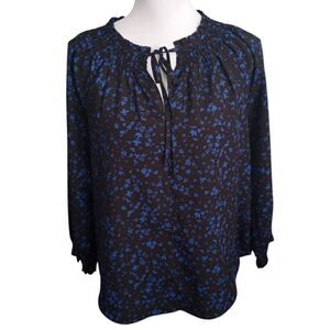 PHILOSOPHY BLACK & BLUE FLORAL PEASANT BLOUSE SZ.S EUC.